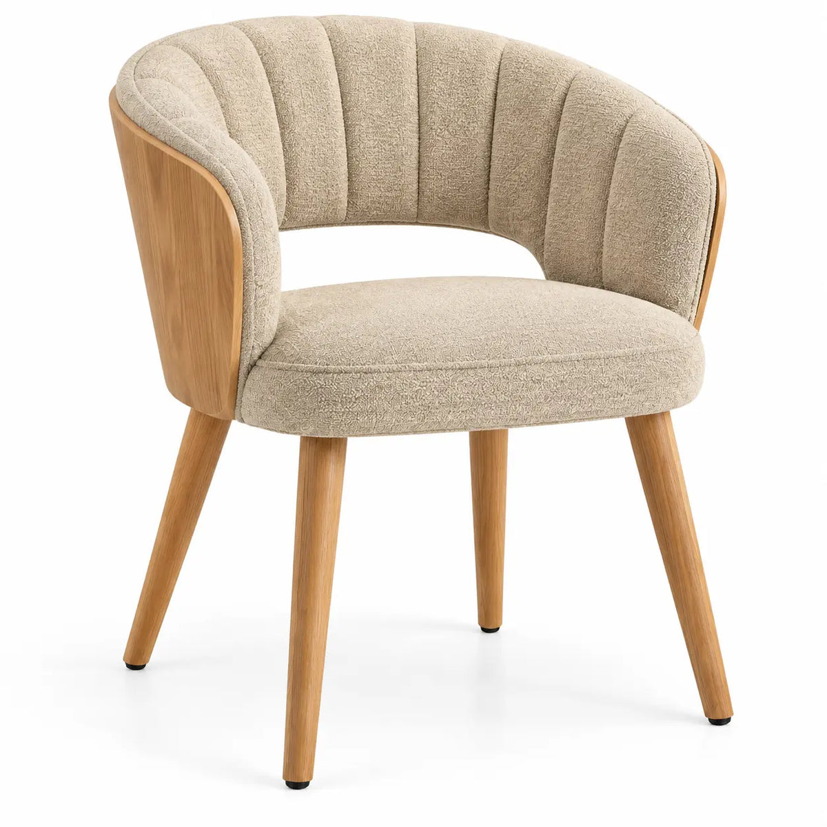 Silla con respaldo con acolchado acanalado, beige y marrón