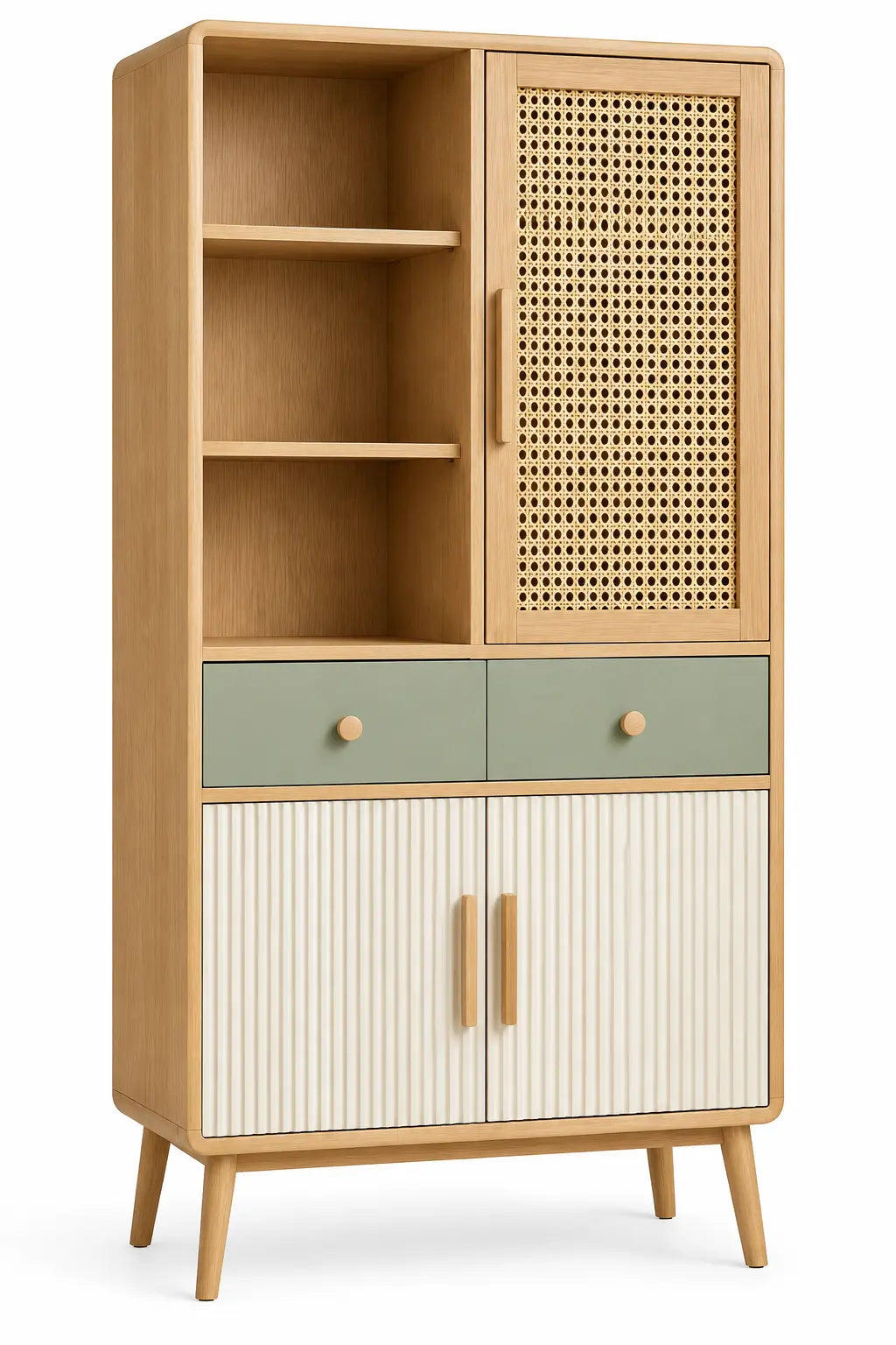 Estantería con almacenamiento con detalles de entramado, blanco, marrón y verde