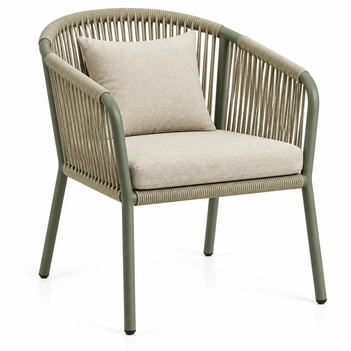 Silla con respaldo con detalles de líneas verticales, beige y verde