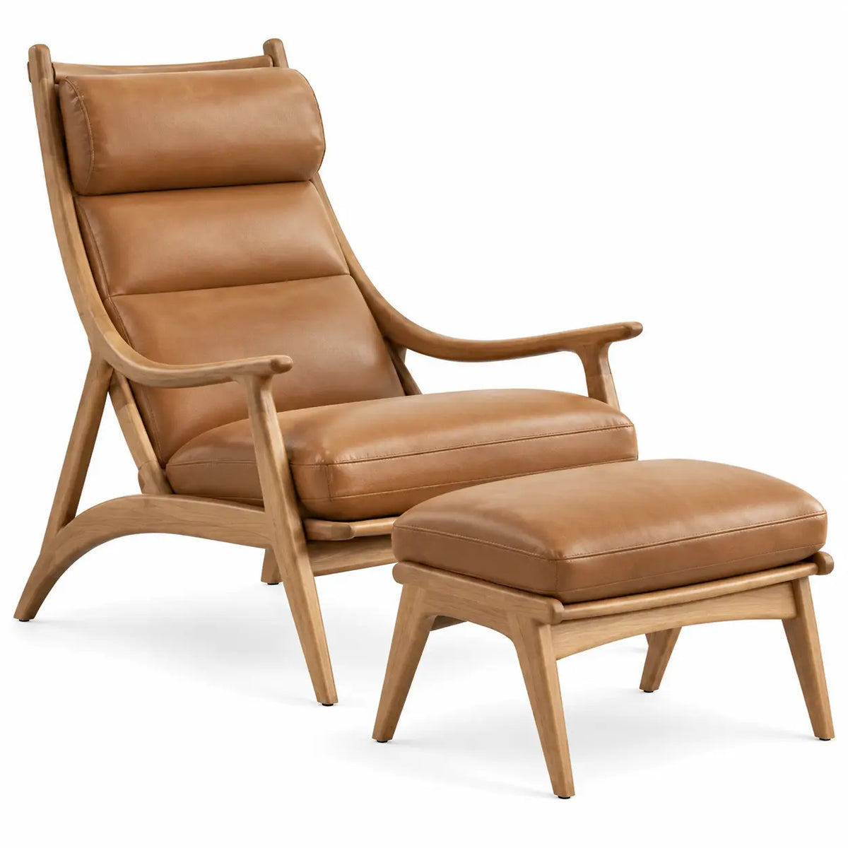 Sillón con reposapiés con respaldo alto, marrón