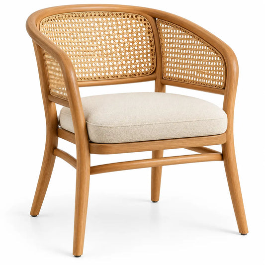 Silla con respaldo con detalles de entramado, beige y marrón