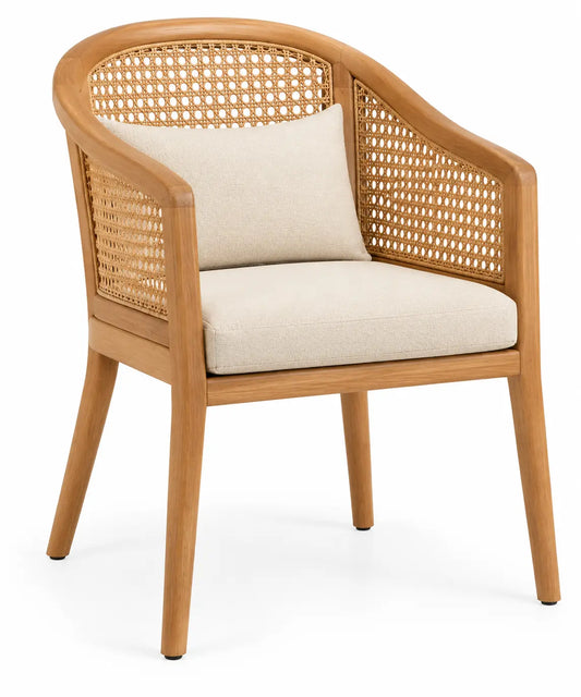 Silla con respaldo con detalles de entramado, beige y marrón