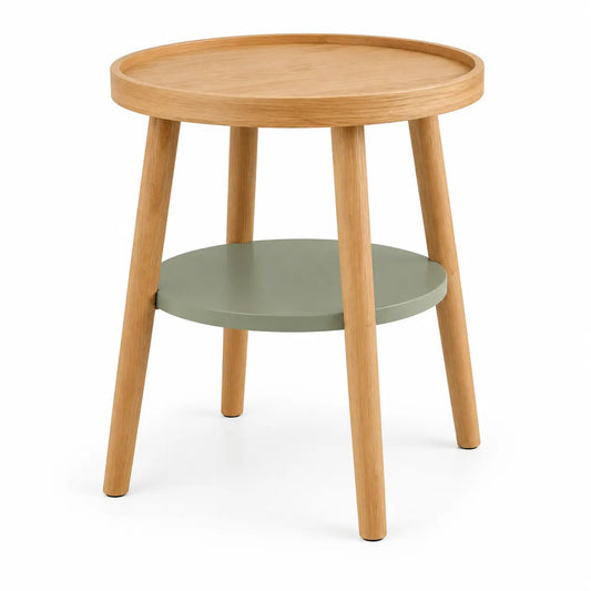 Mesa auxiliar de contorno redondeado, marrón y verde