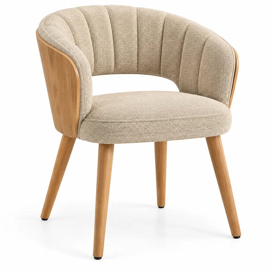 Silla con respaldo con acolchado acanalado, beige y marrón
