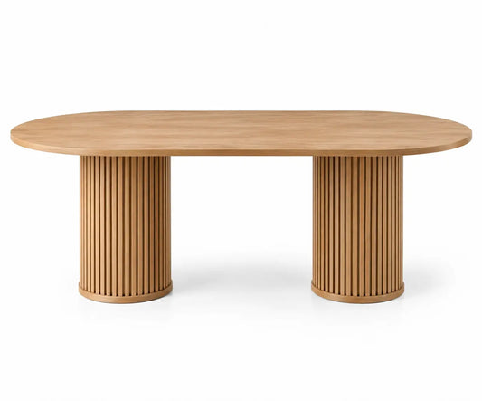 Mesa de comedor de contorno redondeado, marrón