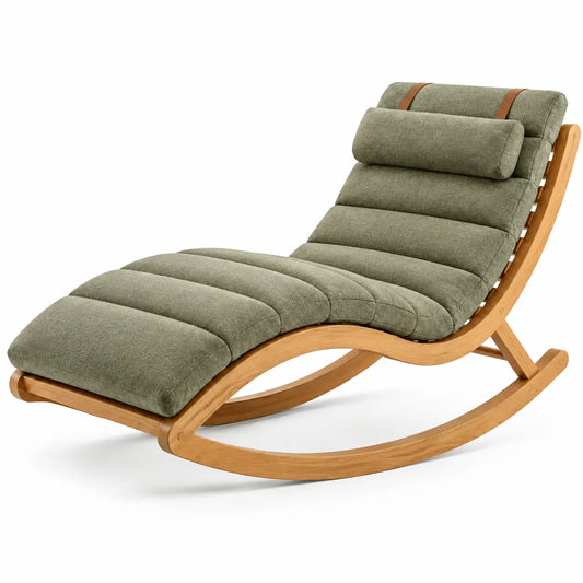 Mecedora con asiento alargado con respaldo alto, verde y marrón